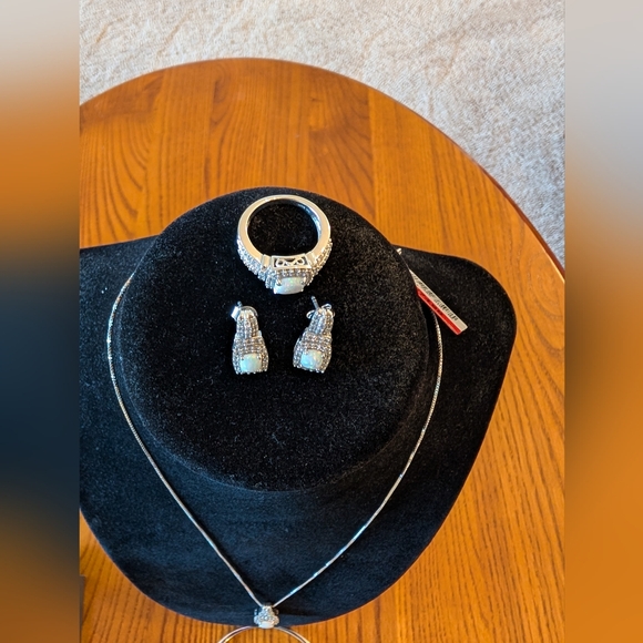 Opal jewelry 5-piece set, silver over brass - NEW - Picture 12 of 12